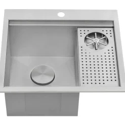 Ruvati Glass Rinser and Sink Combo 22 inch Workstation for Wet Bar Bottle Washer Drop in Topmount, RVH8262ST