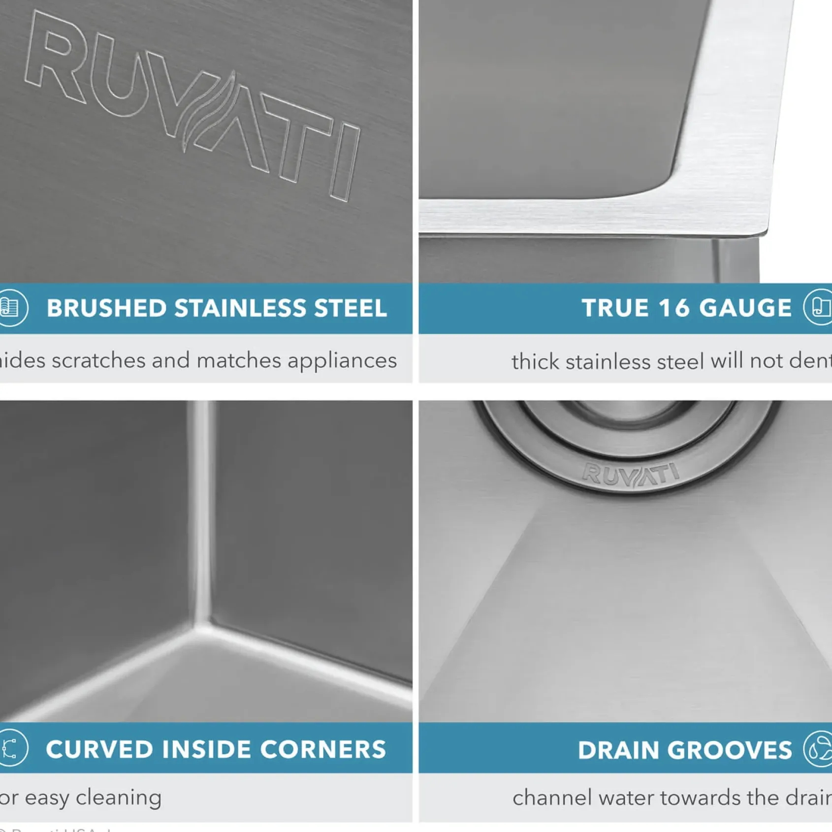 Ruvati Gravena 10" Undermount Rectangle Stainless Steel Bar/Prep Sink, 16 Gauge, Round Corners, RVH7010