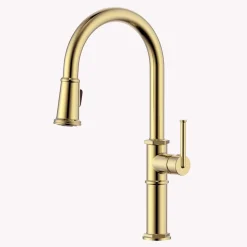 Ruvati Idris Pull Down Gooseneck High Arc Kitchen Faucet, Brushed Gold, Single Lever, RVF1239SG