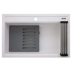 Ruvati 31-inch epiCube Granite Composite Workstation Drop-in Topmount Kitchen Sink Matte White, RVG1631WH