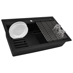 Ruvati 31-inch epiCube Granite Composite Workstation Matte Black Drop-in Topmount Kitchen Sink, RVG1631BK