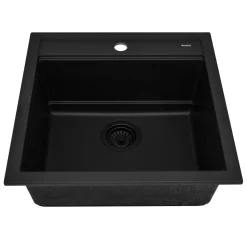 Ruvati 20-inch epiCube Granite Composite Workstation Matte Black Drop-in Topmount Wet Bar Prep Sink, RVG1620BK