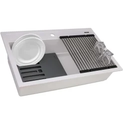 Ruvati 34-inch epiCube Granite Composite Workstation Drop-in Topmount Kitchen Sink Matte White, RVG1634WH