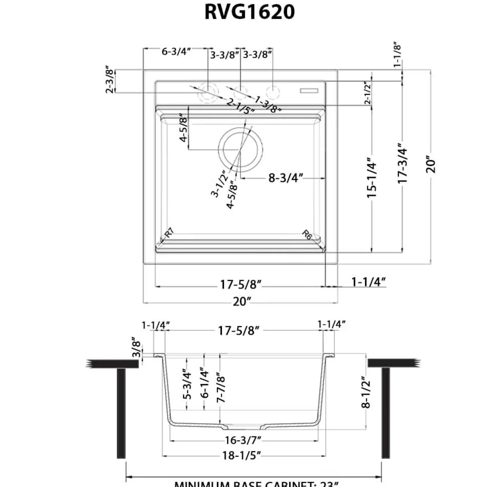 Ruvati 20-inch epiCube Granite Composite Workstation Drop-in Topmount Wet Bar Prep Sink Matte White, RVG1620WH