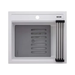 Ruvati 23-inch epiCube Granite Composite Workstation Drop-in Topmount Wet Bar Prep Sink Matte White, RVG1622WH