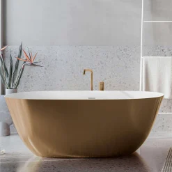 Ruvati 71-inch Matte Gold and White epiStone Solid Surface Freestanding Bath Tub Sinatra, RVB6788GW