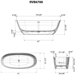 Ruvati 71-inch Matte Gold and White epiStone Solid Surface Freestanding Bath Tub Sinatra, RVB6788GW