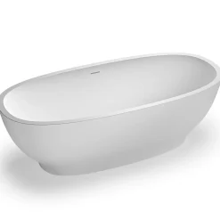 Ruvati 69-inch White epiStone Solid Surface Oval Freestanding Bath Tub Viola, RVB6732WH