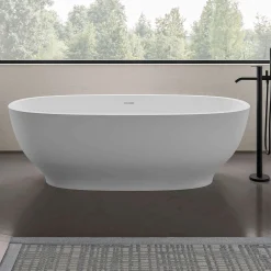 Ruvati 69-inch White epiStone Solid Surface Oval Freestanding Bath Tub Viola, RVB6732WH