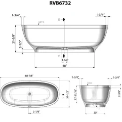 Ruvati 69-inch White epiStone Solid Surface Oval Freestanding Bath Tub Viola, RVB6732WH