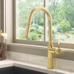 Ruvati Isola Pull Out Kitchen Faucet, Brushed Gold, Single Handle, RVF1248SG