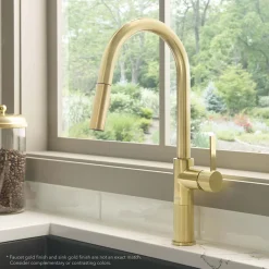 Ruvati Isola Pull Out Kitchen Faucet, Brushed Gold, Single Handle, RVF1248SG