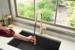 Ruvati Isola Pull Out Kitchen Faucet, Brushed Gold, Single Handle, RVF1248SG