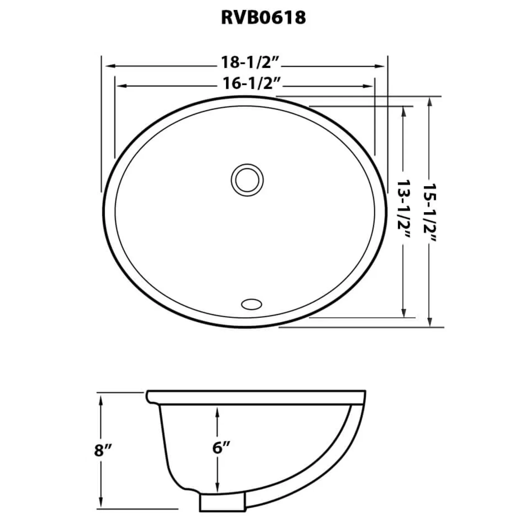 Ruvati Krona 16 x 13 inch Undermount Bathroom Sink Biscuit Oval Porcelain Ceramic with Overflow, RVB0618BC