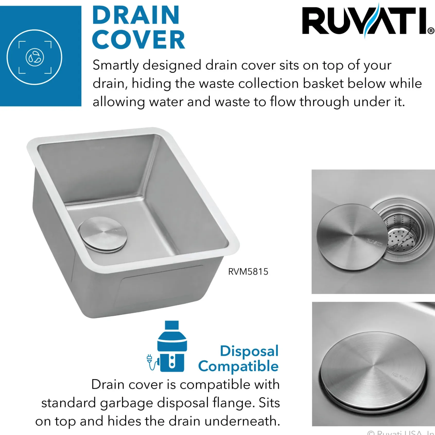 Ruvati Modena 15" Undermount Rectangle Stainless Steel Bar/Prep Sink, 16 Gauge, RVM5815