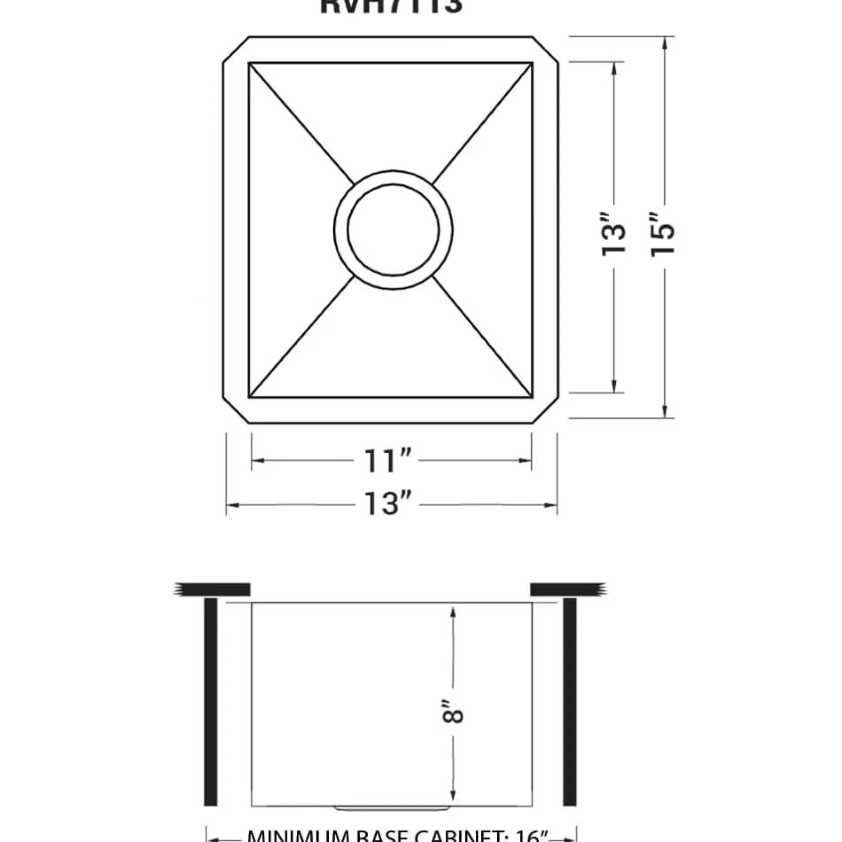 Ruvati Nesta 13" Undermount Rectangle Stainless Steel Bar/Prep Sink, 16 Gauge, Zero Radius, RVH7113