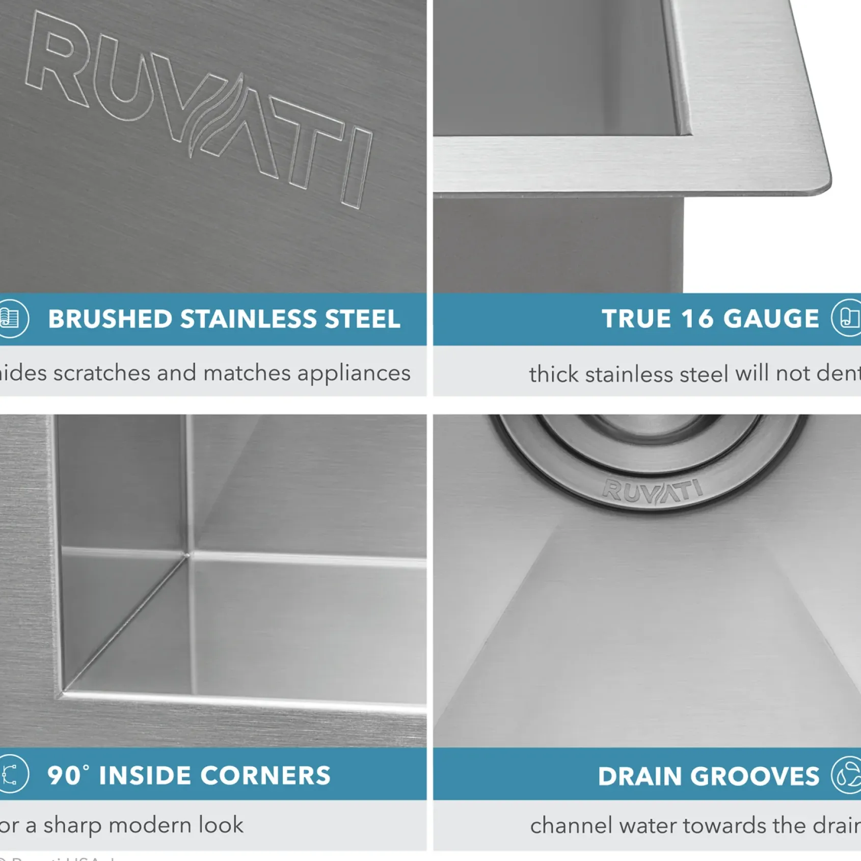 Ruvati Nesta 13" Undermount Rectangle Stainless Steel Bar/Prep Sink, 16 Gauge, Zero Radius, RVH7113