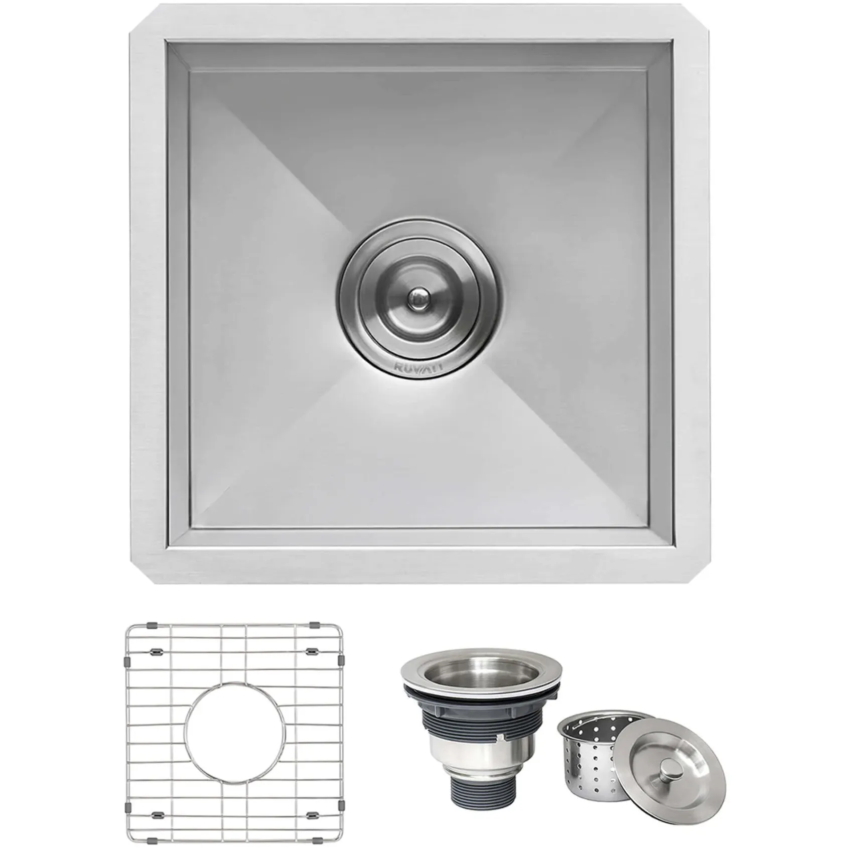 Ruvati Nesta 15" Undermount Square Stainless Steel Bar/Prep Sink, 16 Gauge, Zero Radius, RVH7115