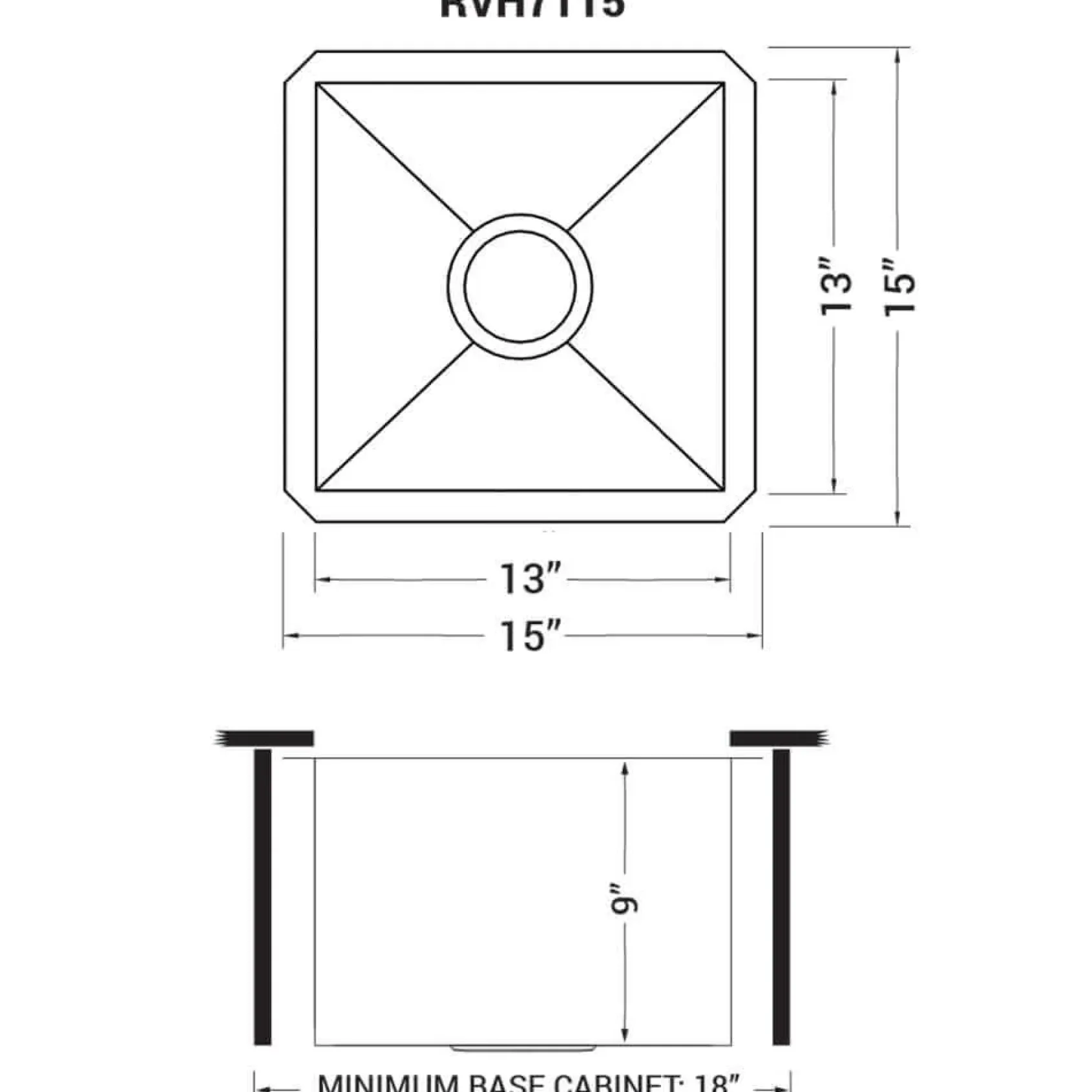 Ruvati Nesta 15" Undermount Square Stainless Steel Bar/Prep Sink, 16 Gauge, Zero Radius, RVH7115