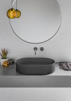 Ruvati Omnia 23-inch Matte Black epiStone Solid Surface Modern Bathroom Vessel Sink, RVB2550BK