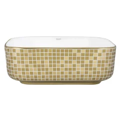Ruvati Pietra 15" Decorative Rectangle Vessel Porcelain Above Vanity Counter Bathroom Sink, Gold / White, RVB1515WG4