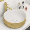 Ruvati Pietra 14" Decorative Rectangle Vessel Porcelain Above Vanity Counter Bathroom Sink, Gold / White, RVB0314WG