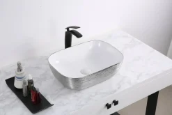 Ruvati Pietra 20" Decorative Rectangle Vessel Porcelain Above Vanity Counter Bathroom Sink, Silver / White, RVB2016WS