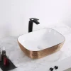Ruvati Pietra 20" Decorative Rectangle Vessel Porcelain Above Vanity Counter Bathroom Sink, Rose Gold / White, RVB2016WR