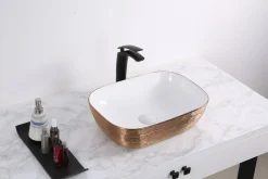 Ruvati Pietra 20" Decorative Rectangle Vessel Porcelain Above Vanity Counter Bathroom Sink, Rose Gold / White, RVB2016WR