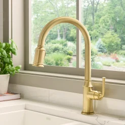 Ruvati Simoni Pull Down Kitchen Faucet, Brushed Gold, Single Lever, RVF1234SG