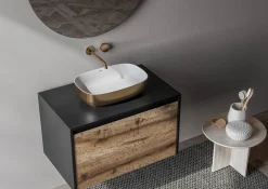 Ruvati Sinatra 19-inch Matte Gold and White Bathroom Vessel Sink epiStone Solid Surface, RVB2113GW