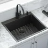 Ruvati Terraza 25" Drop-in Topmount Stainless Steel Kitchen Sink, Gunmetal Matte Black, 16 Gauge, RVH5007BL