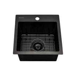 Ruvati Terraza 15 inch Gunmetal Black Stainless Steel Drop-in Topmount Bar Prep Sink Single Bowl, 16, RVH8115BL