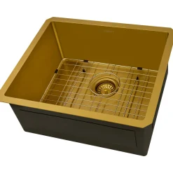 Ruvati Terraza 21-inch Polished Brass Matte Gold Stainless Steel Undermount Bar Prep Kitchen Sink 16 Gauge Rounded Corners Single Bowl, 16, Matte Gold Satin Brass, RVH7121GG