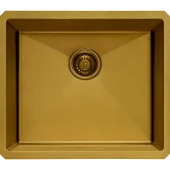 Ruvati Terraza 21-inch Polished Brass Matte Gold Stainless Steel Undermount Bar Prep Kitchen Sink 16 Gauge Rounded Corners Single Bowl, 16, Matte Gold Satin Brass, RVH7121GG
