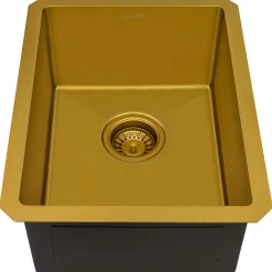 Ruvati Terraza 14-inch Polished Brass Matte Gold Stainless Steel Undermount Bar Prep Sink, 16, Matte Gold Satin Brass, RVH7114GG