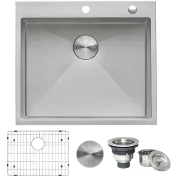 Ruvati Tirana Pro 24 x 20 inch Drop-in 16 Gauge Stainless Steel Rounded Corners Topmount Kitchen Sink Single Bowl, 16, RVH8014