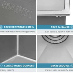 Ruvati Tirana Pro 24 x 20 inch Drop-in 16 Gauge Stainless Steel Rounded Corners Topmount Kitchen Sink Single Bowl, 16, RVH8014