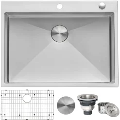 Ruvati Tirana Pro 27 x 20 inch Drop-in 16 Gauge Stainless Steel Rounded Corners Topmount Kitchen Sink Single Bowl, 16, RVH8017