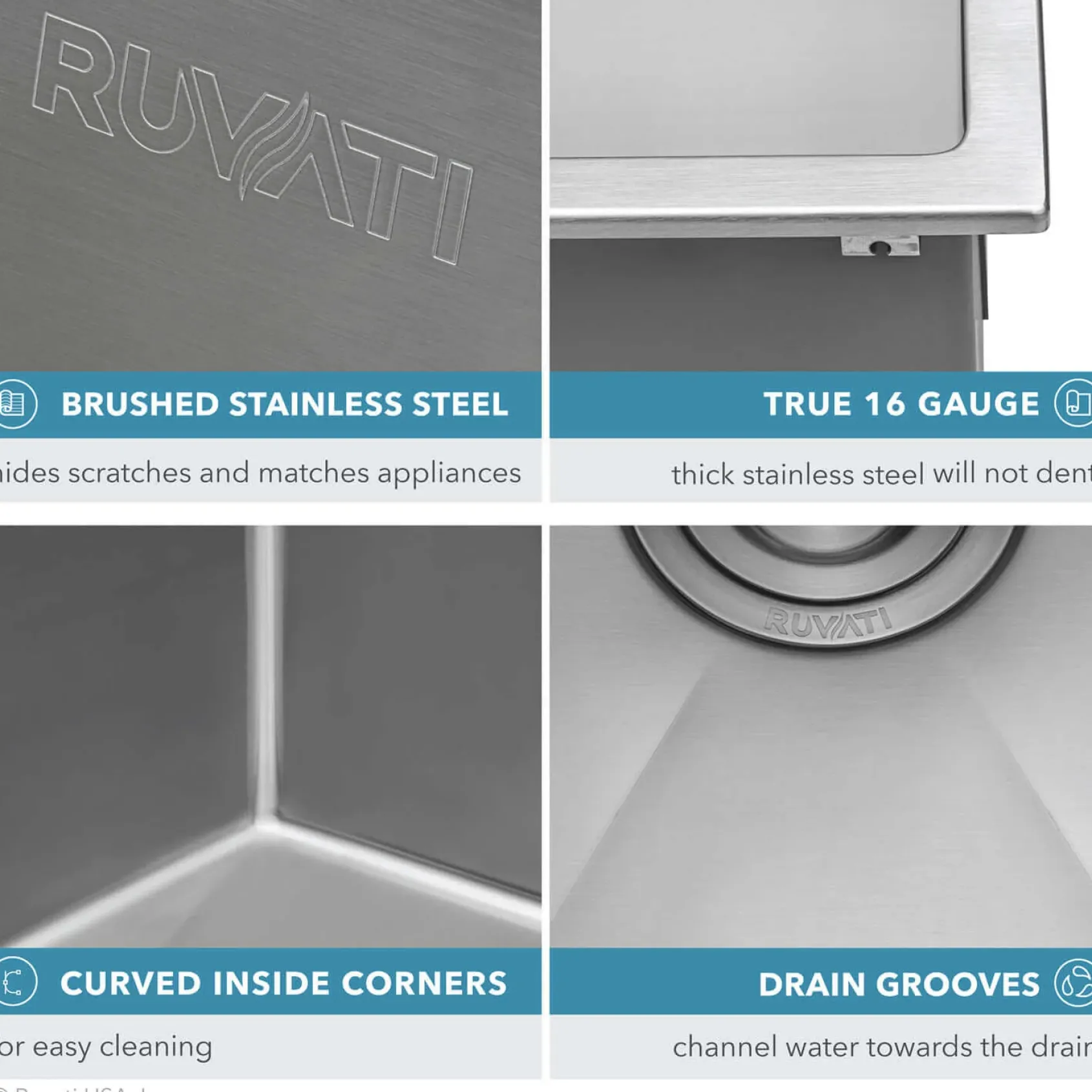 Ruvati Topmount Laundry Utility Sink 25 x 22 x 12 inch Rounded Corners Deep 16 Gauge Stainless Steel, RVU6015