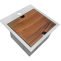 Ruvati Vino 15" Square Stainless Steel Workstation Bar/Prep Sink, 16 Gauge, RVH8215