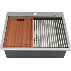 Ruvati Vino 23 x 20 inch RV Workstation Drop-in Topmount Bar Prep Kitchen Sink 16 Gauge Stainless Steel, 16, RVH8203