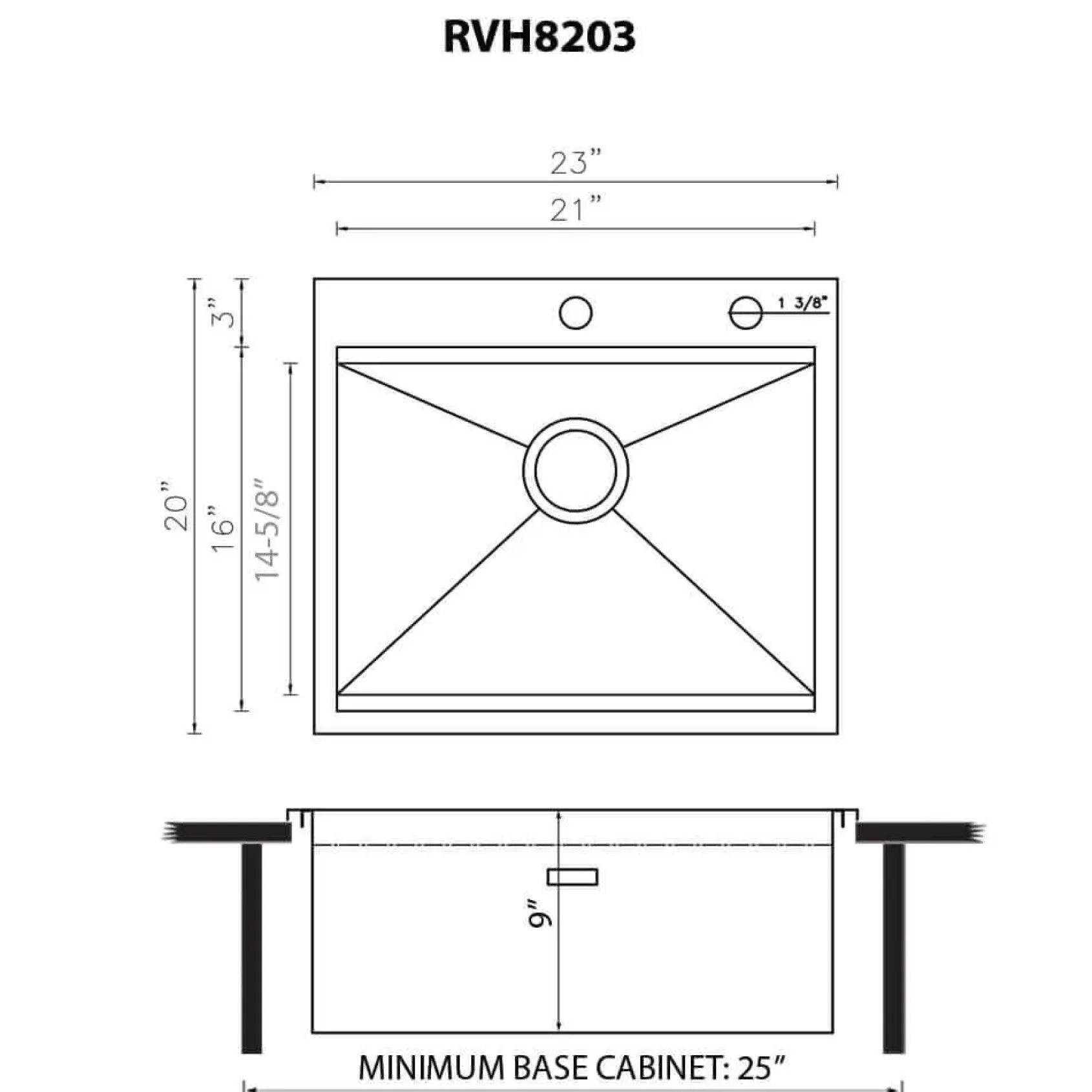 Ruvati Vino 23 x 20 inch RV Workstation Drop-in Topmount Bar Prep Kitchen Sink 16 Gauge Stainless Steel, 16, RVH8203