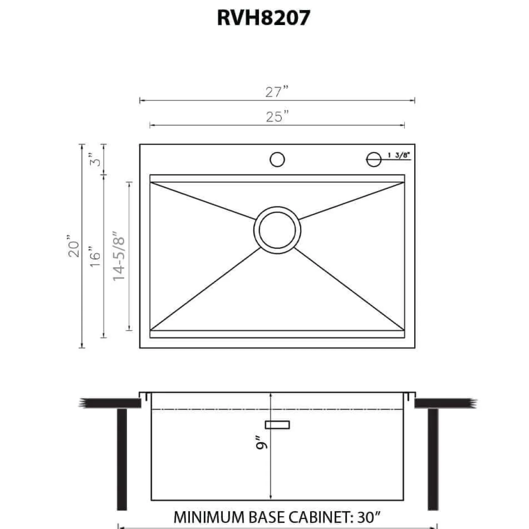 Ruvati Vino 27 x 20 inch RV Workstation Drop-in Topmount Bar Prep Kitchen Sink 16 Gauge Stainless Steel, 16, RVH8207