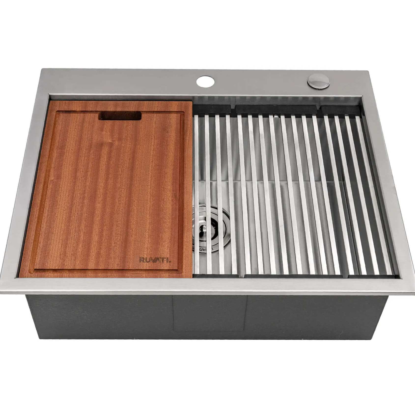 Ruvati Vino 25 x 20 inch RV Workstation Drop-in Topmount Bar Prep Kitchen Sink 16 Gauge Stainless Steel, 16, RVH8205