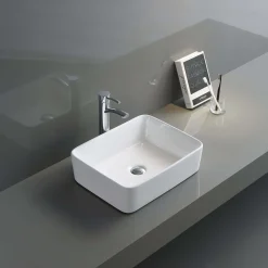 Ruvati Vista 19" Rectangle Vessel Porcelain Above Vanity Counter Bathroom Sink, White, RVB1915