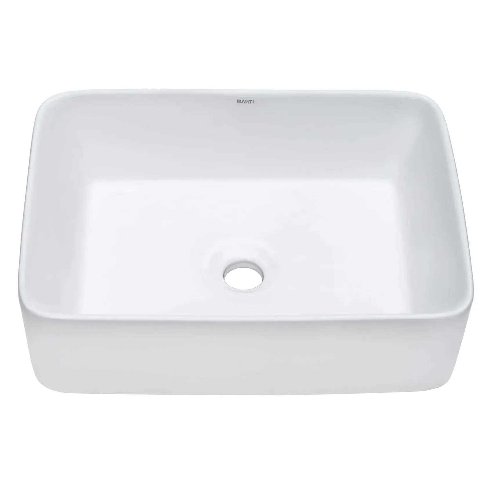Ruvati Vista 19" Rectangle Vessel Porcelain Above Vanity Counter Bathroom Sink, White, RVB1915
