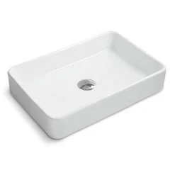 Ruvati Vista 24" Rectangle Vessel Porcelain Above Counter Bathroom Sink, White, RVB2416