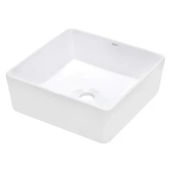 Ruvati Vista 16" Square Vessel Porcelain Above Counter Bathroom Sink, White, RVB1616