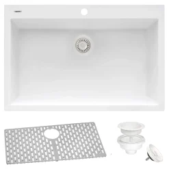 Ruvati 27" Drop-in Topmount Granite Composite Kitchen Sink, Arctic White, RVG1027WH